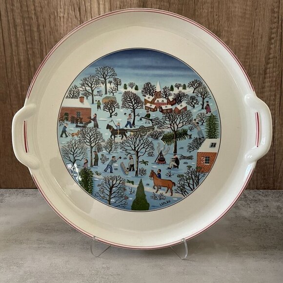 Villeroy & Boch Naif Christmas Round Handled Porcelain Cake Plate Platter 12.5" - Picture 1 of 10
